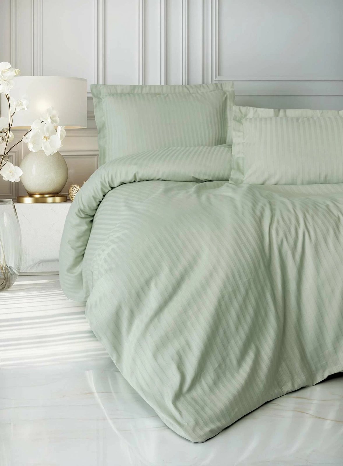 Set mbulesë për jorgan dopio, satin, vija, ngjyrë sherebelë, L'essentiel