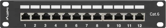 Patch panel Lanberg PPF6-9012-B, 12 porta, 1U, CAT 6, i zi