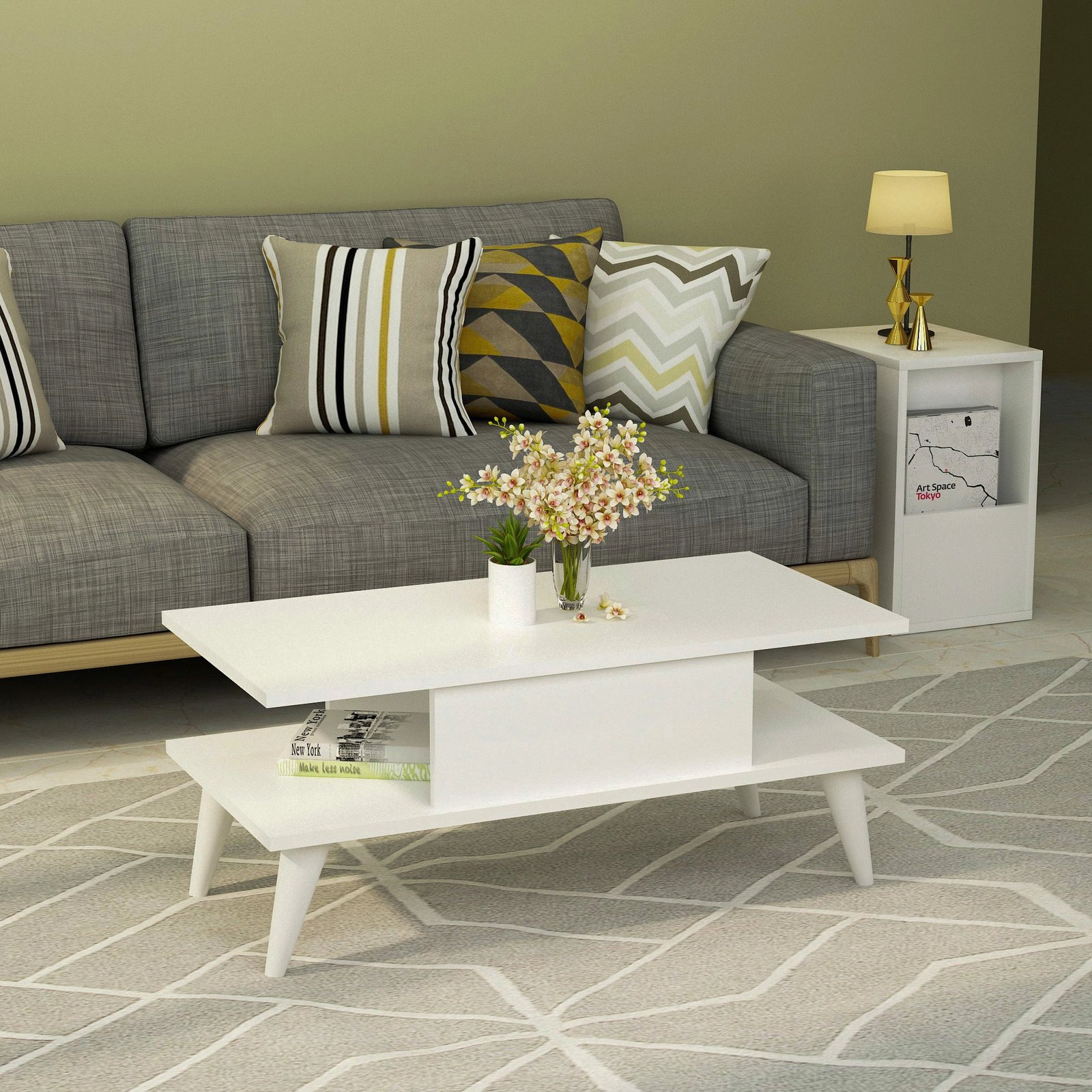 Tavolinë kafeje moderne, ngjyrë e bardhë, Skye Decor, Beta