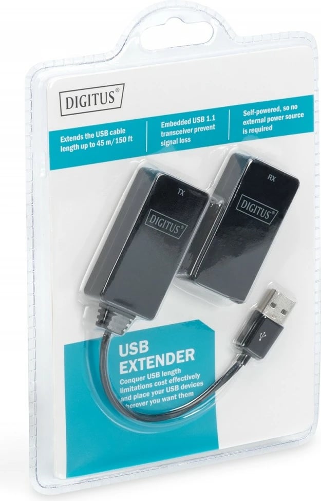Zgjatues USB Digitus DA-70139-2, USB 1.1, deri 45m, i zi, 20cm