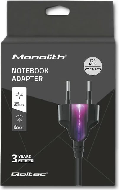 Adapter rryme për laptop Qoltec 51506.45W, për Asus, 45W, 19V, 2.37A, me kabllo, Zi