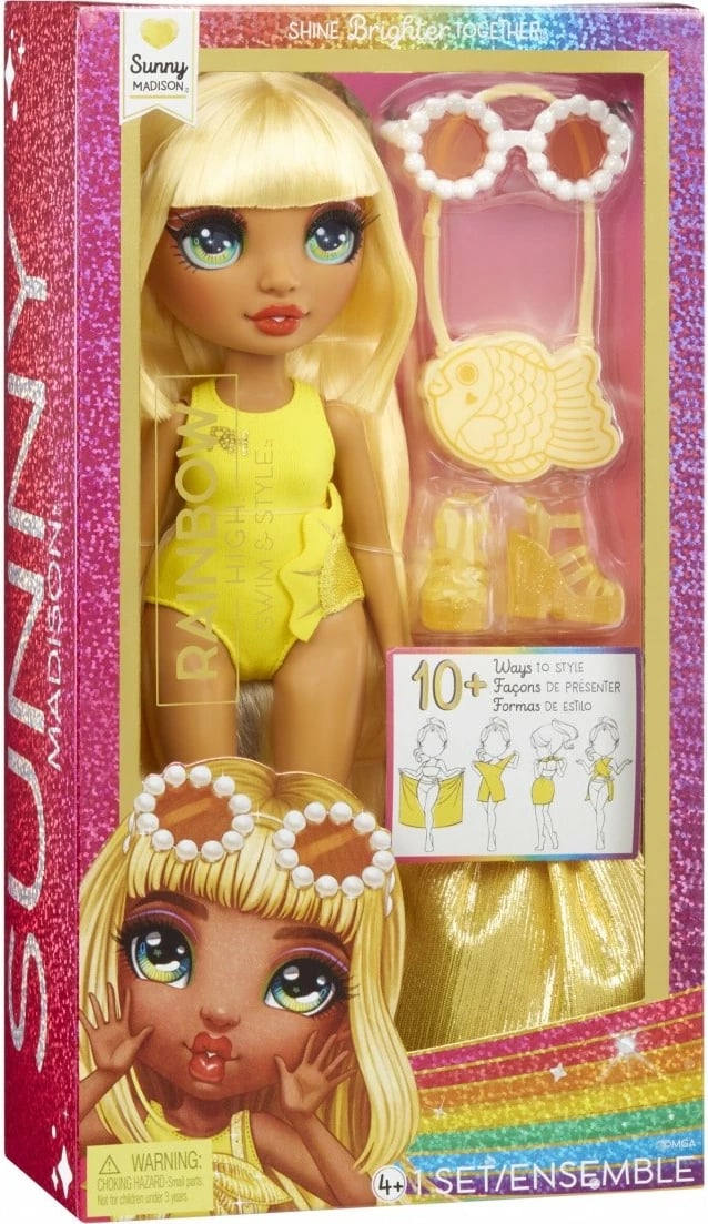 Kukull Rainbow High Swim Style Sunny Yellow me aksesorë, për vajza