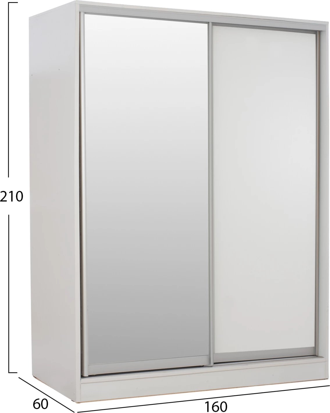 Dollap me dyer rrëshqitëse me pasqyrë, bardhë, FH2434.03, 160x60x210 cm