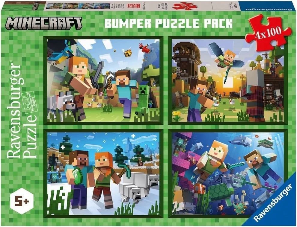Puzzle Minecraft Ravensburger 4x100 pjesë, për fëmijë