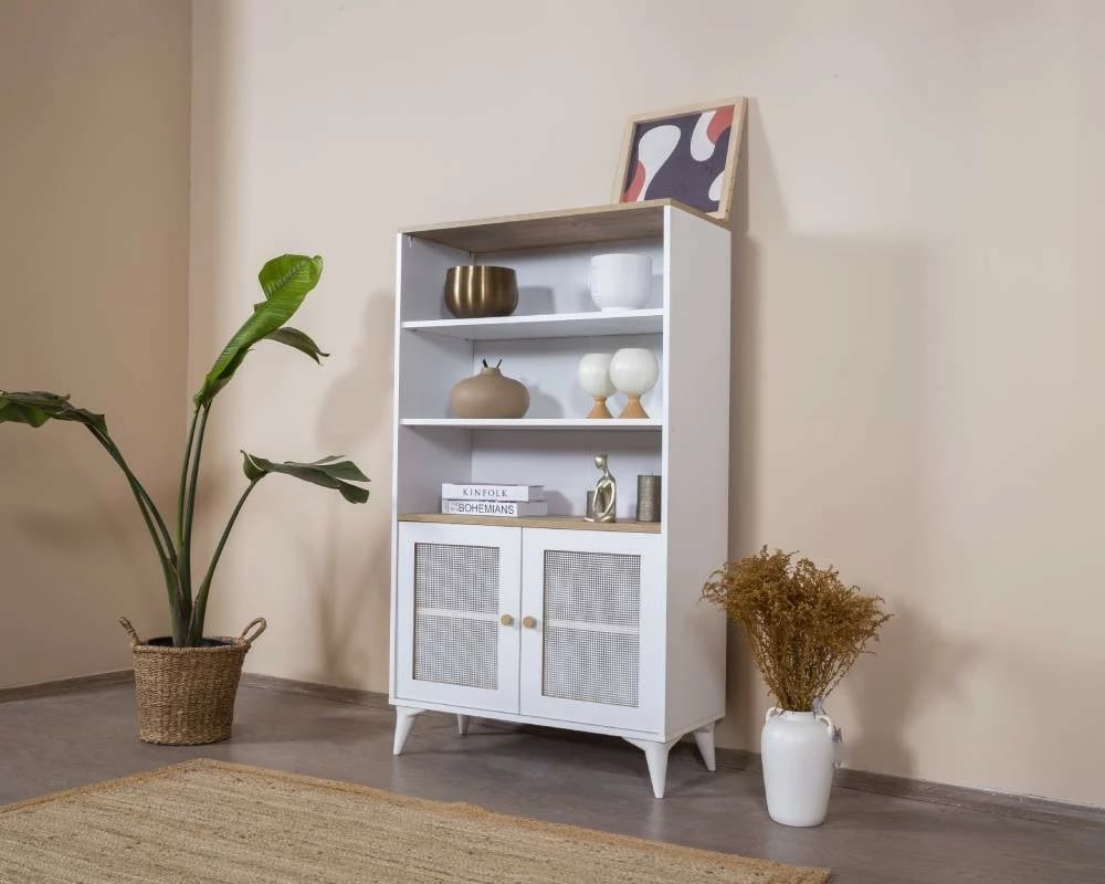 Raft librash Skye Decor, Calvin, i bardhë dhe lis