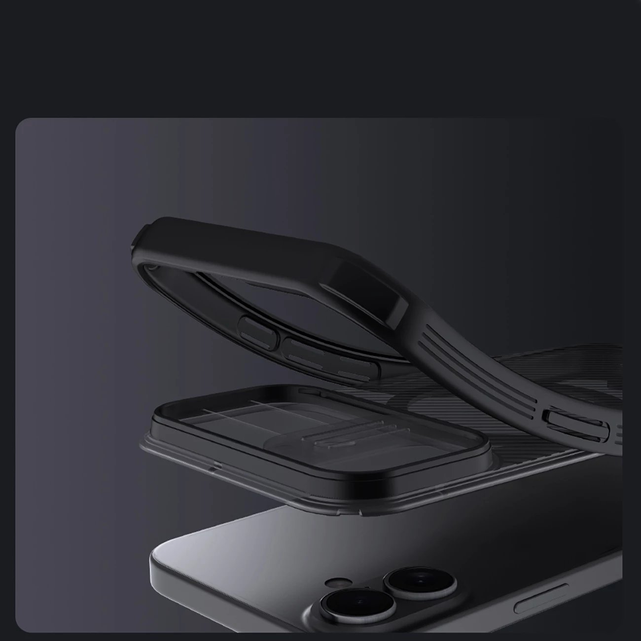 Mbështjellës Nillkin CamShield Pro për iPhone 17, MagSafe kompatibil, PC+TPU, transparent i zi