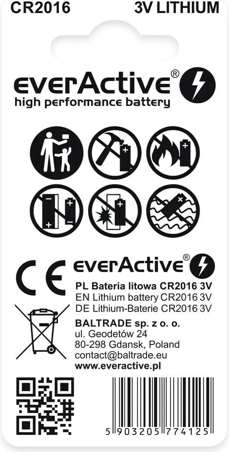 Bateri litium everActive CR2016, 3V, set 2 copë