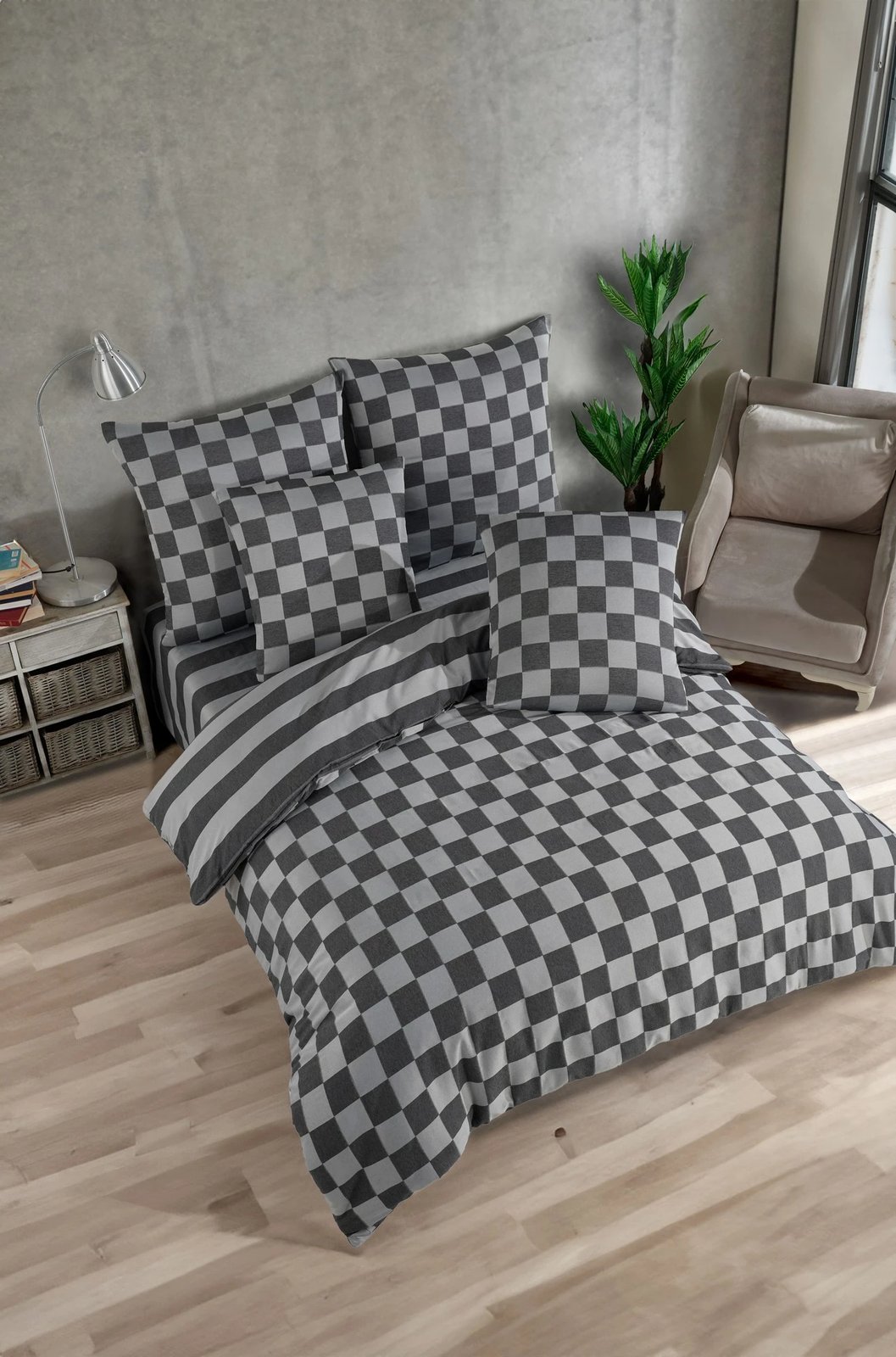 Set mbulesë për jorgan Super King, Kareli Saten, ngjyrë e zezë, L'essentiel