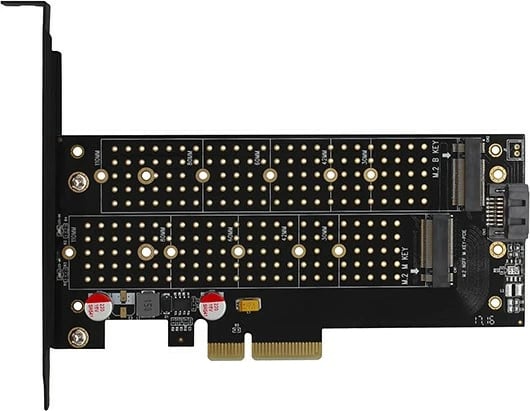 Adapter PCIe AXAGON PCEM2-DC, 1x M.2 NVMe M-key + 1x SATA B-key, me ftohës, i zi