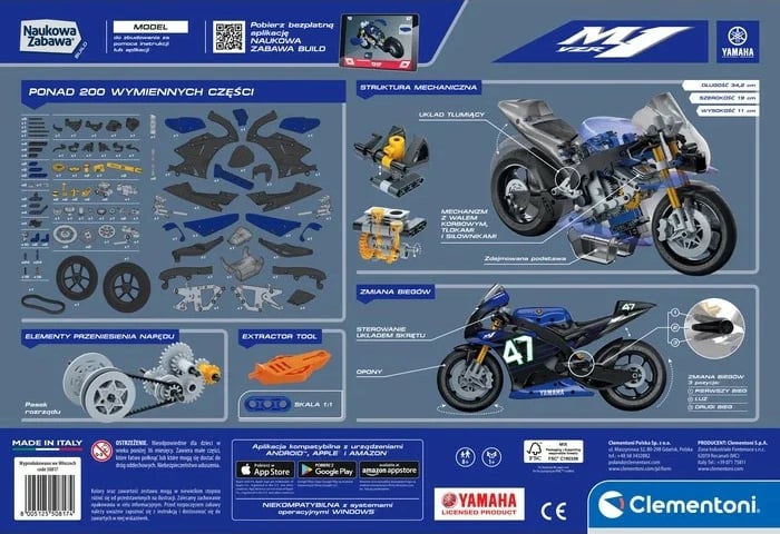 Set ndërtimi Clementoni Laboratory of Mechanics Yamaha M1, plastikë, 200 pjesë, për fëmijë 8+