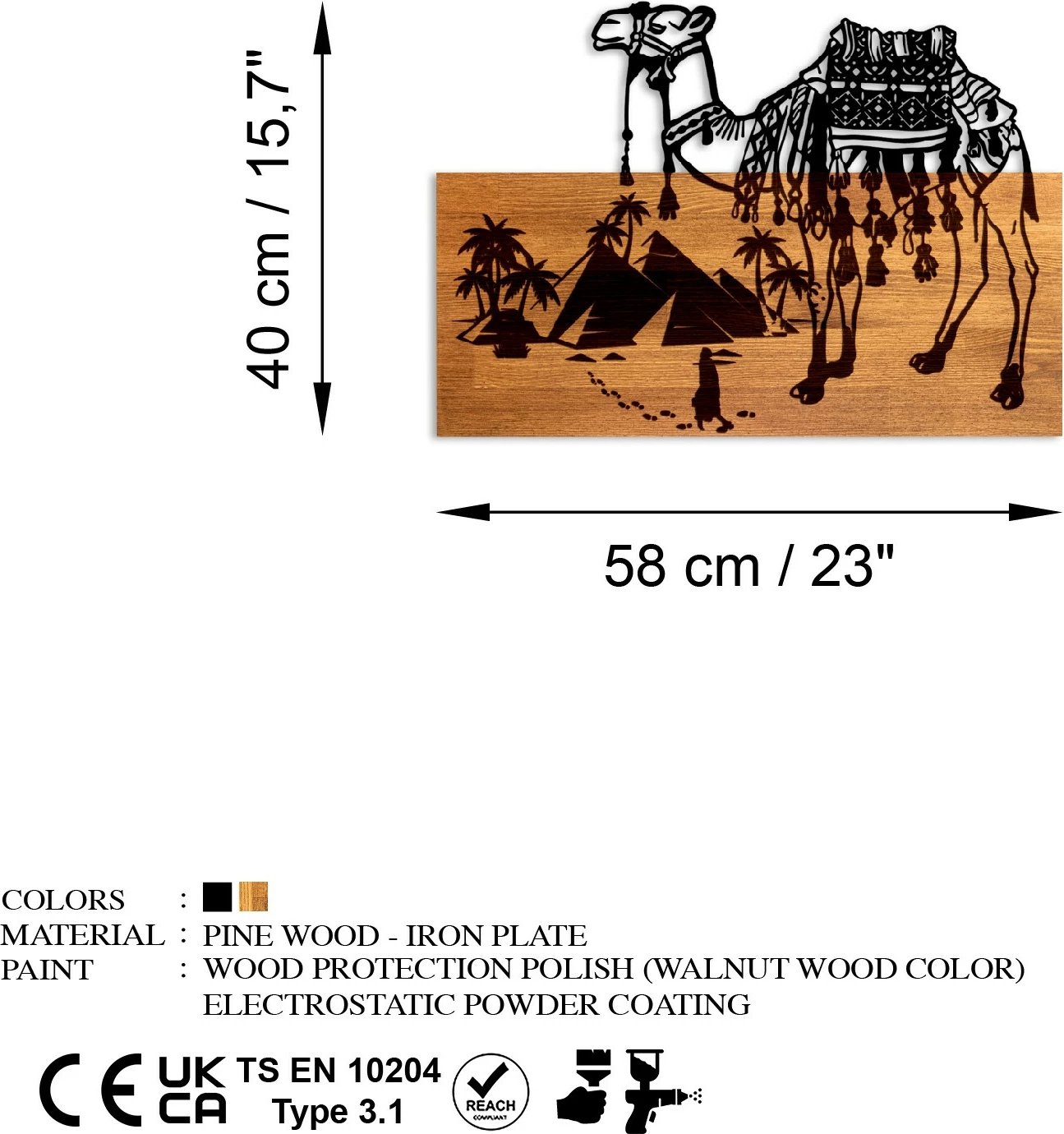 Aksesor dekorativ prej druri për mur, Wallity Yok Deve, ngjyrë arre dhe e zezë