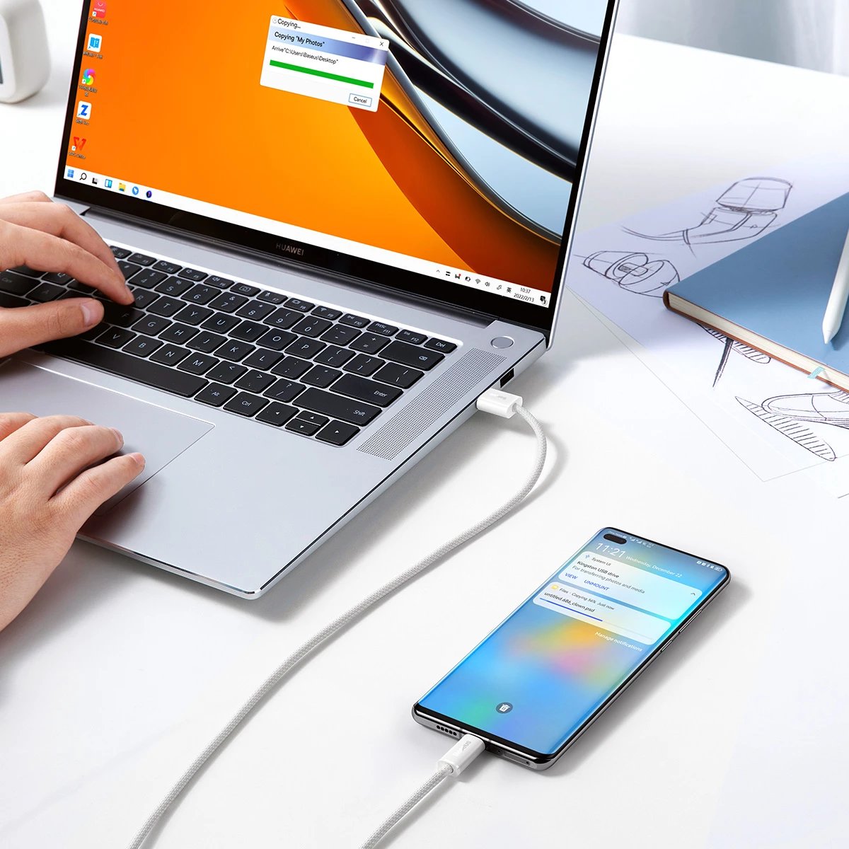 Kabllo Baseus Dynamic Series USB-A në USB-C, 2m, 100W, Bardhë