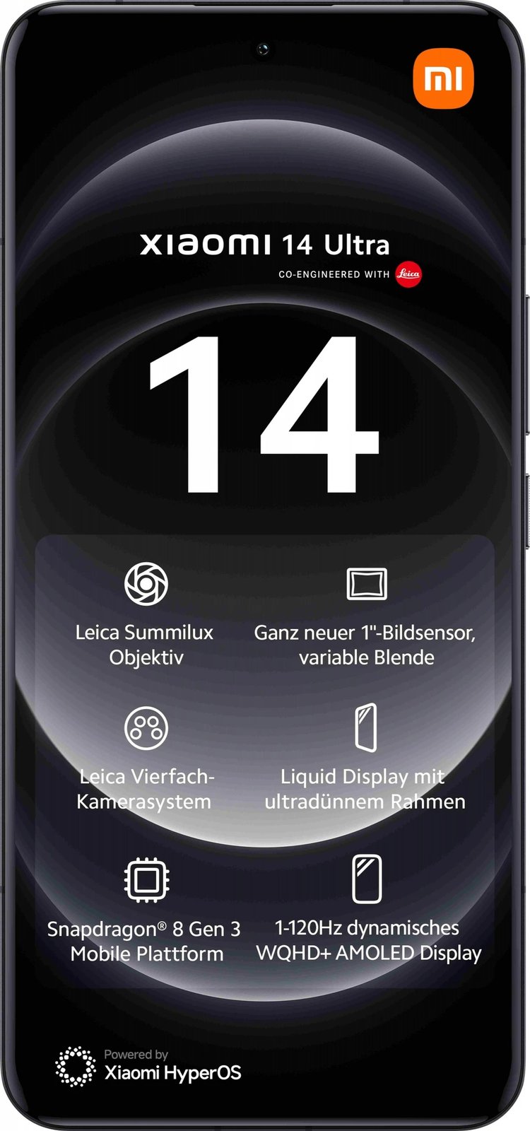 Celular Xiaomi 14 Ultra, 17.1 cm (6.73"), 3200 x 1440 pixels, 16 GB, 512 GB, 50 MP, Black