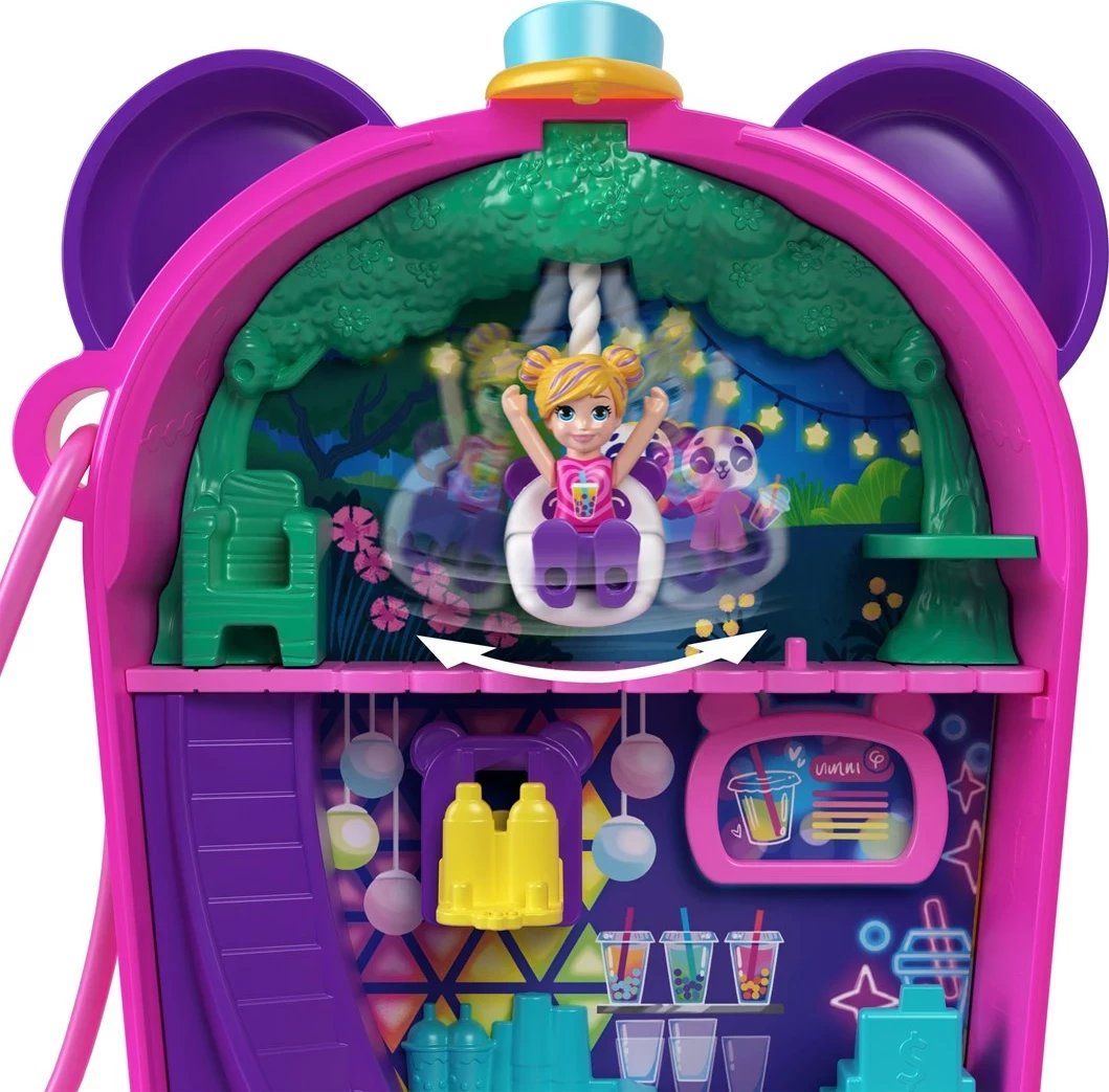 Set lodrash Polly Pocket Bubble Tea Panda Compact me 2 kukulla të vogla dhe panda, shumëngjyrësh
