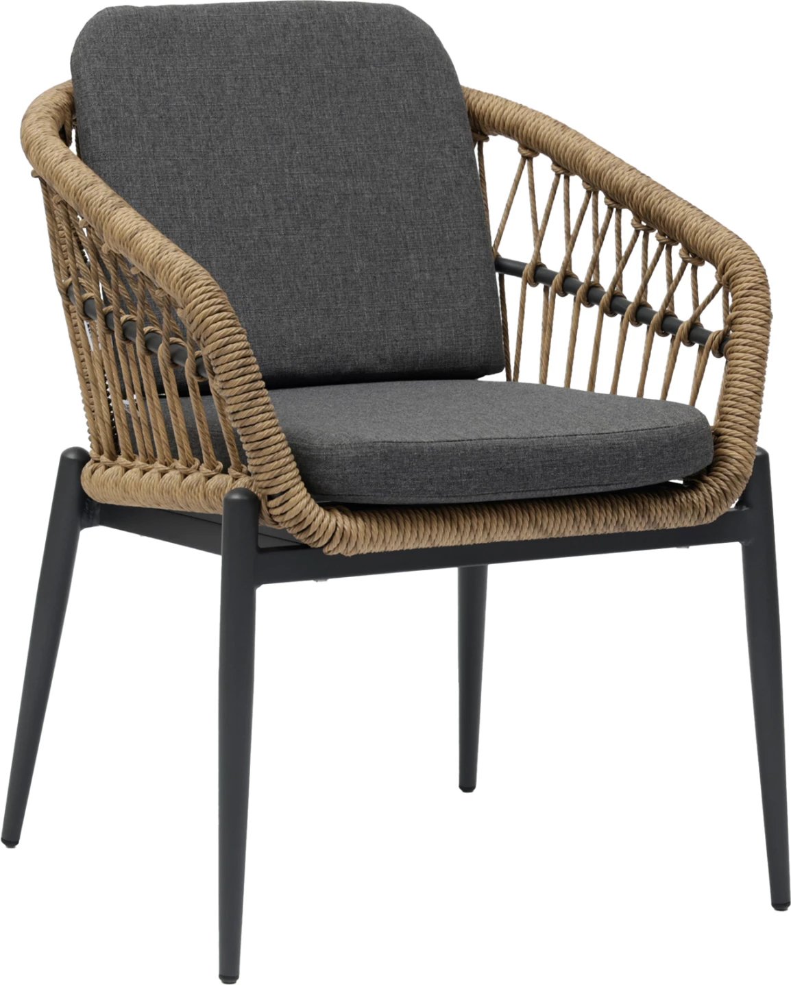 Karrige alumini GALDIN, kornizë dhe jastëkë ngjyrë gri e errët, P.E. Rattan natyral, 60x65x78H cm