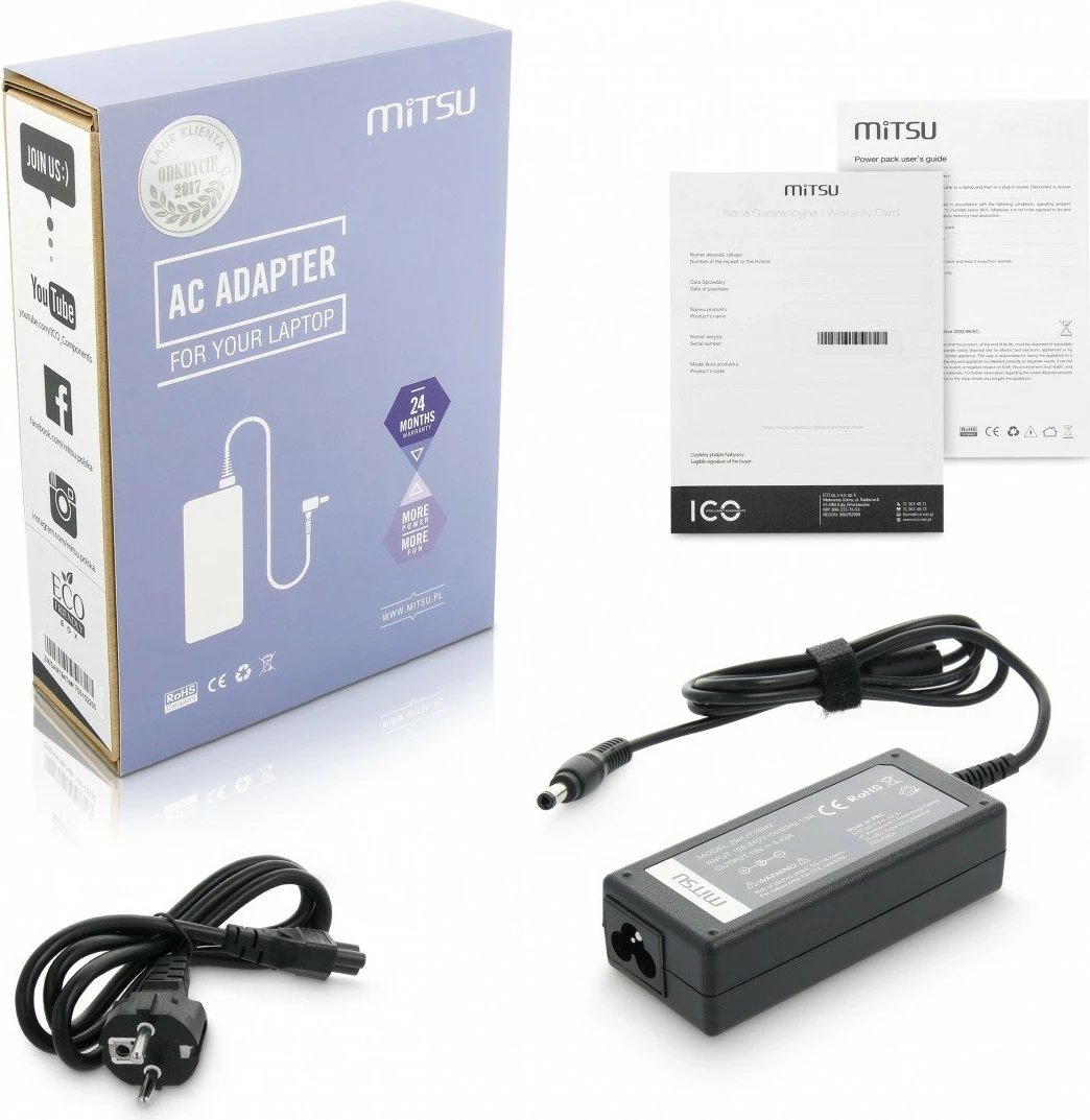 Furnizues rryme Mitsu ZM/LIT19342 për laptop, 19V 3.42A 65W, i zi
