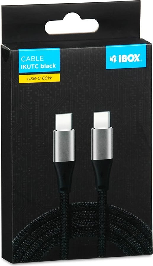 Kabllo karikuese USB-C iBOX IKUTC, 60W, 2m, e zezë
