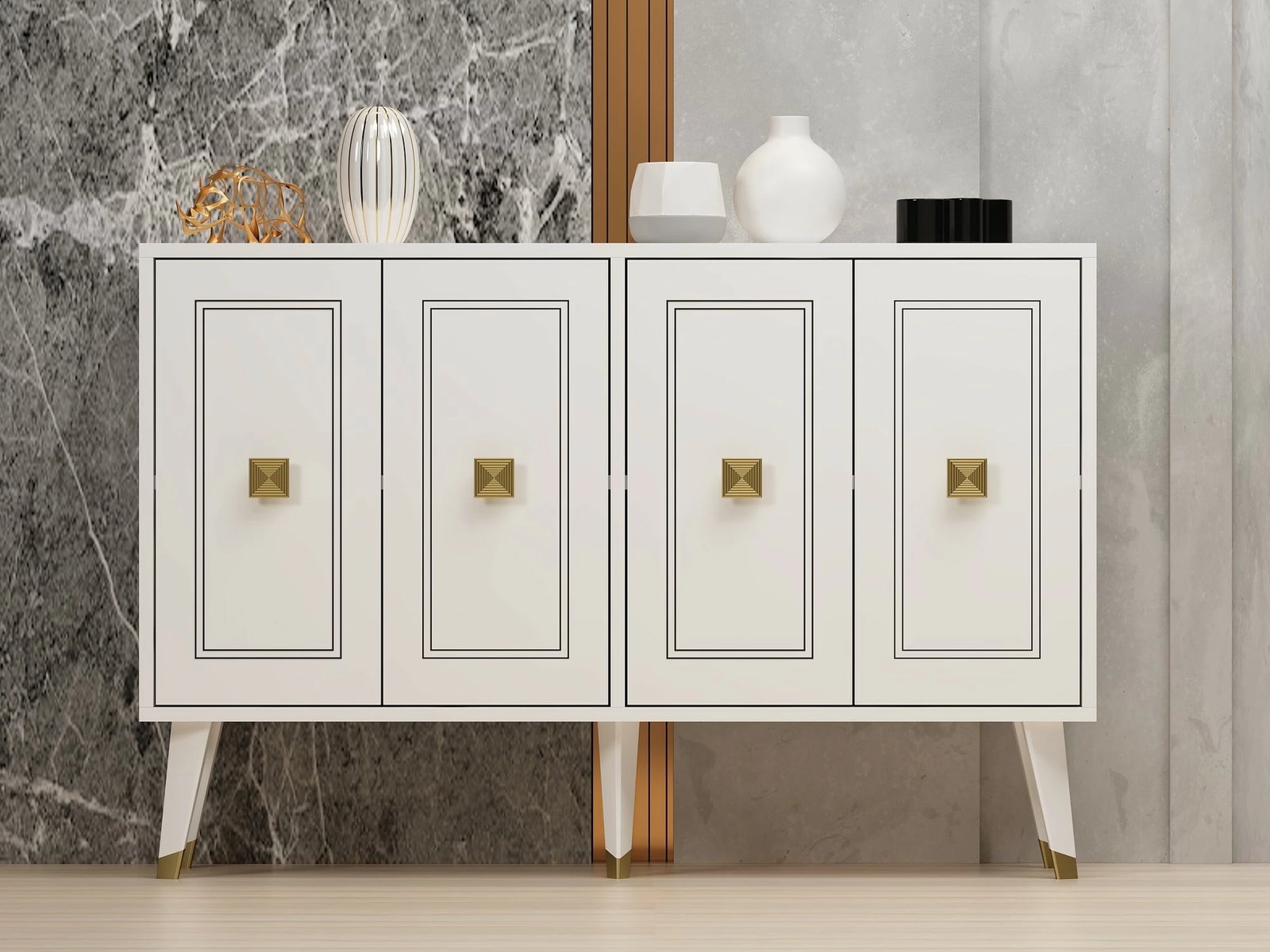 Konsol Skye Decor, bardhë, ari