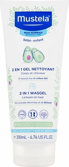 Xhel dushi për fëmijë Mustela Bébé 2 in 1 Cleansing Gel, 200ml