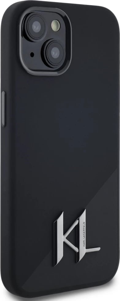 Mbështjellës Karl Lagerfeld Silicone Shadow Metal Initial MagSafe për iPhone 15, i zi