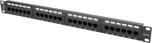 Patch panel Lanberg PPU5-1024-B, 24 porta, 1U, CAT 5e, e zezë