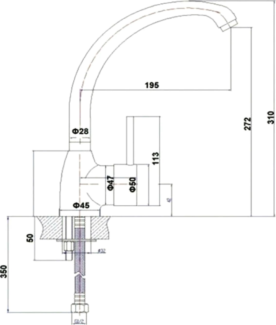 Rubinet i lartë për banak kuzhine, krom, Pyramis Maidtec Melodia 090904301, ΗΜ4871