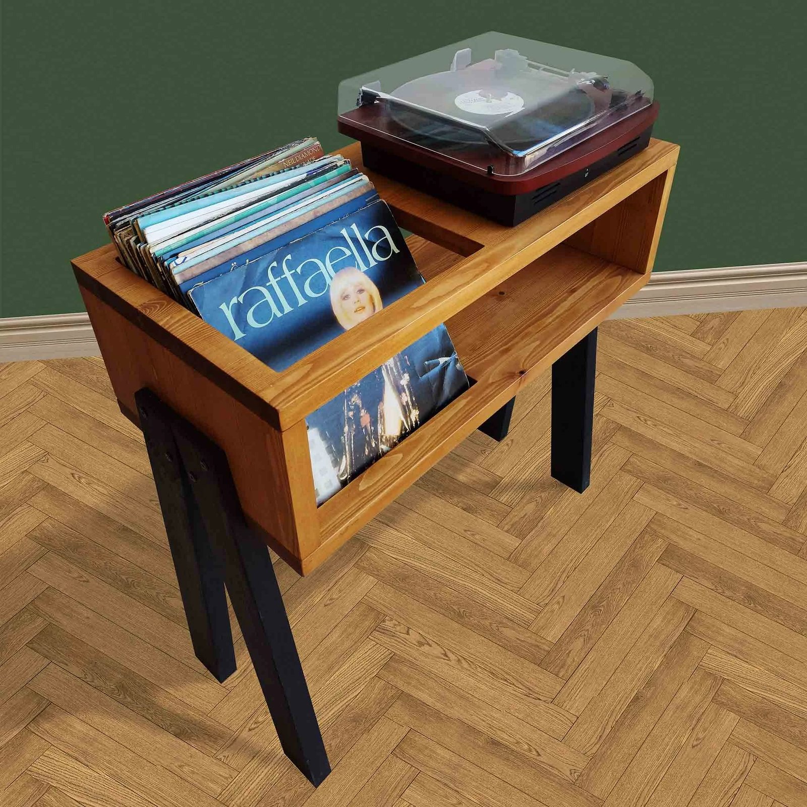 Mbajtëse për gramafon, Skye Decor, CPT2012-80, ngjyrë teak dhe e zezë