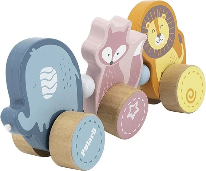 Lodër tërheqëse druri me litar, Viga Zoo, set 3 pjesë, multingjyrëshe