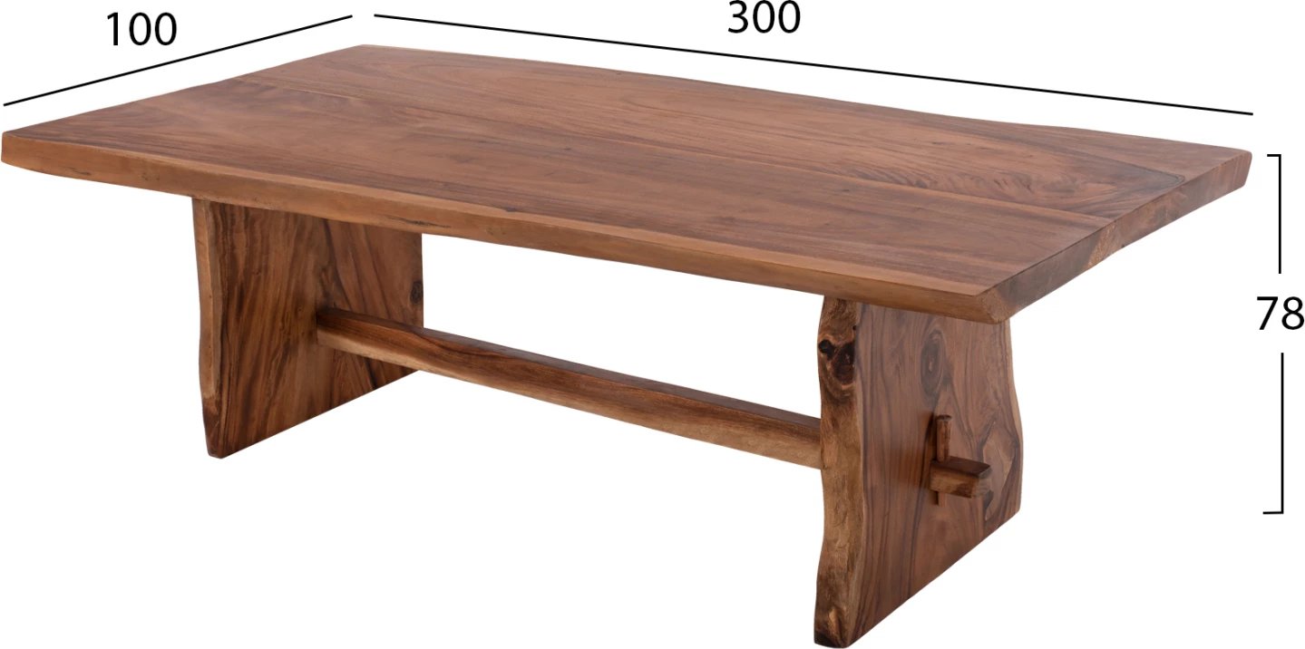 Tavolinë ngrënieje ULYSES, dru SUAR, ngjyrë natyrale, 300x100x78H cm