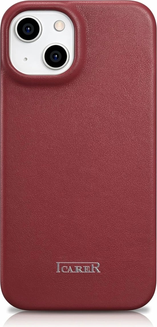 Mbështjellës lëkure iCarer CE Premium Folio për iPhone 14 Plus, MagSafe, Kuq
