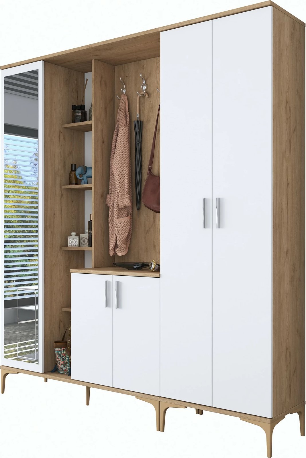 Stendë për korridor, ngjyrë arre dhe e bardhë, EA129 - 2797