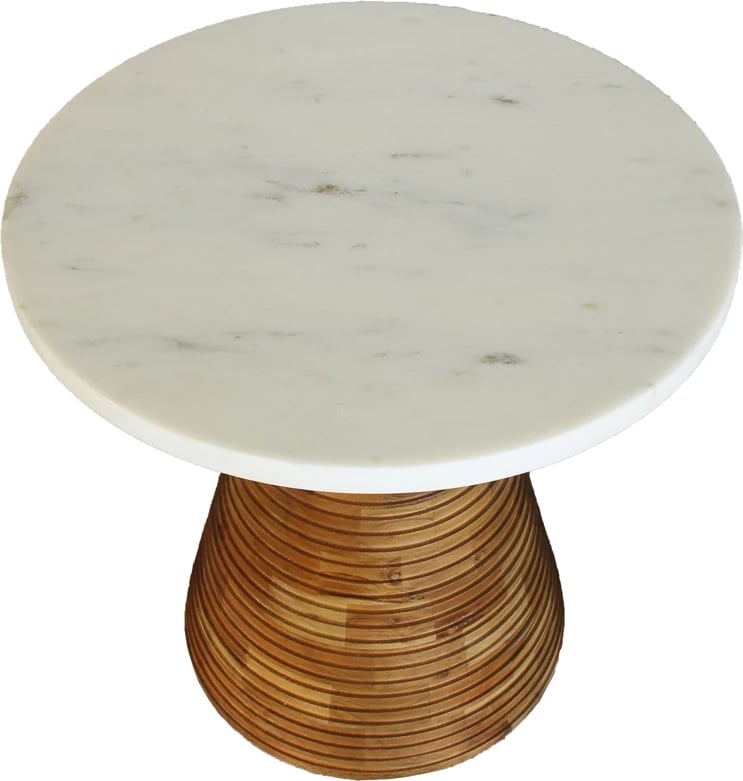Tavolinë anësore Savoa, mermer i bardhë, dru akacie, 45x45x45