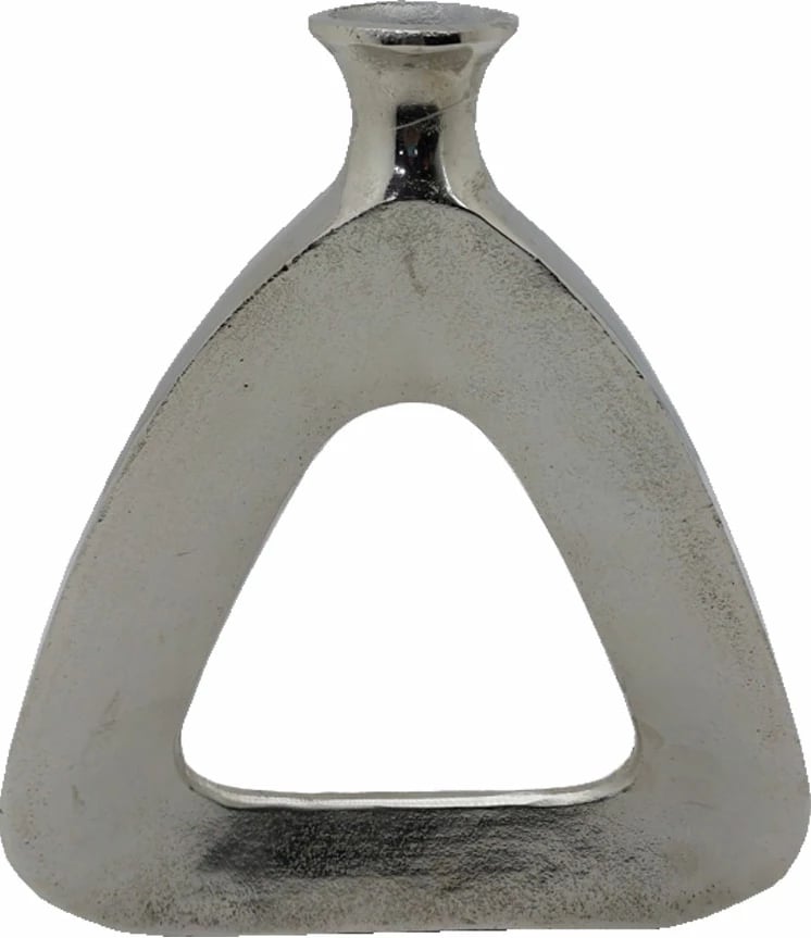 Vazo trekëndëshe abstrakte, alumin, ngjyrë nikel argjendi, 33x5x38cm