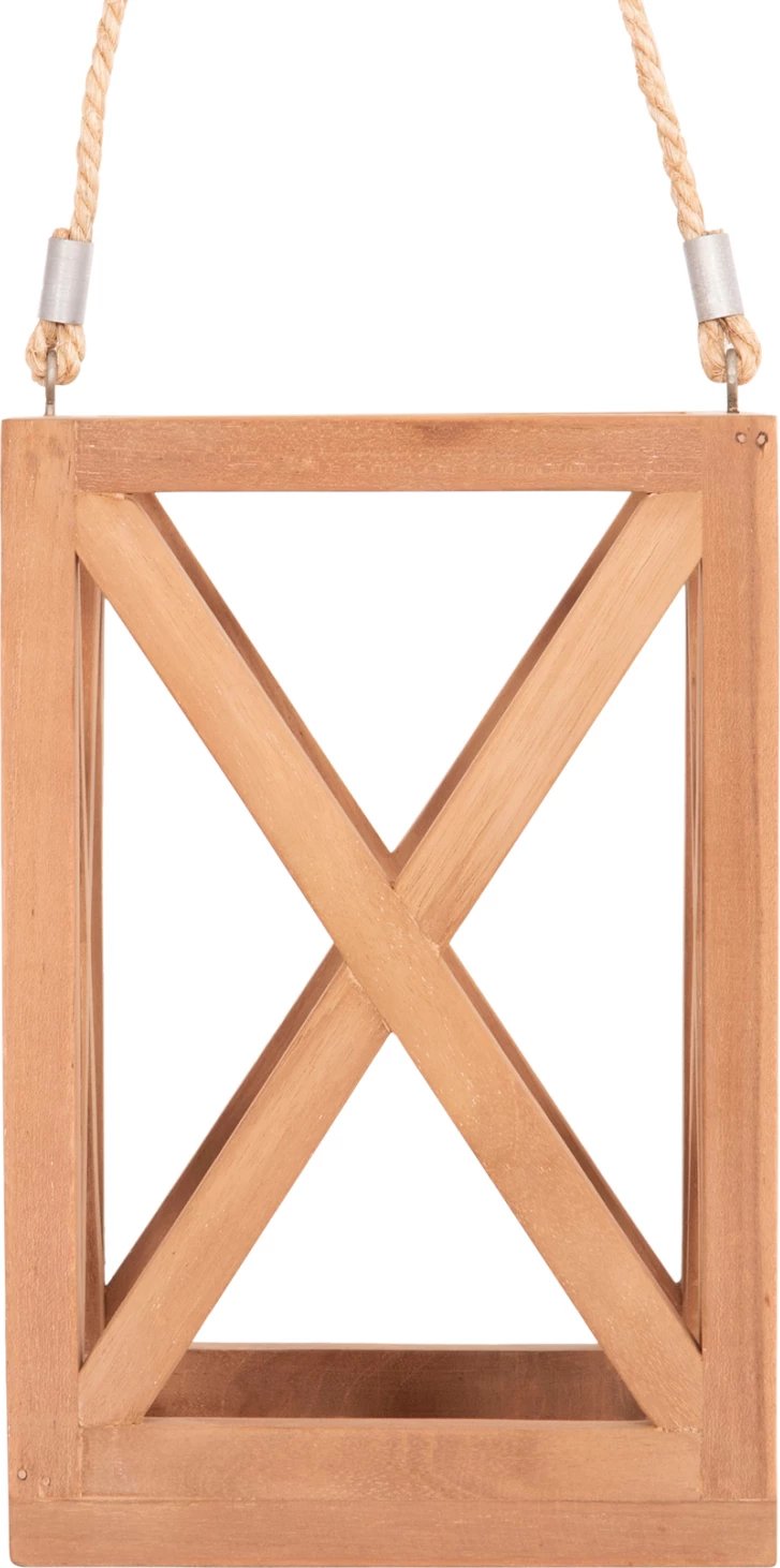 Dekorative llambë tavoline për qirinj, dru teak, ngjyrë natyrale, FENT FH4581, 20x20x30-58Hcm