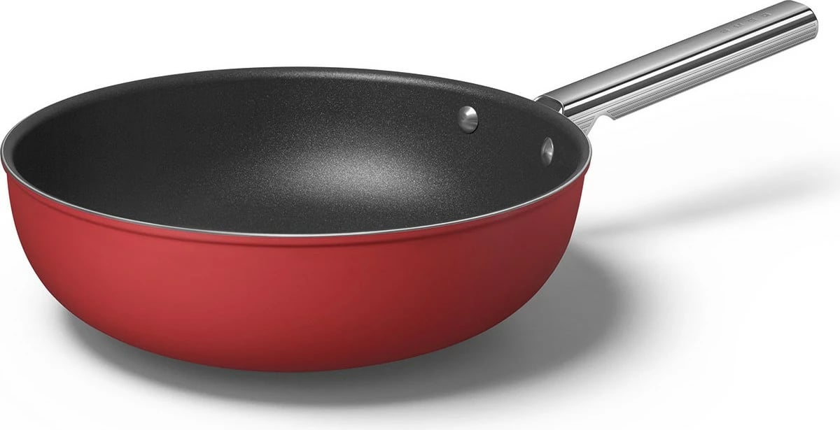 Wok SMEG CKFW3001RDM 30cm, 5.2L, alumini, dorezë inoksi, e kuqe