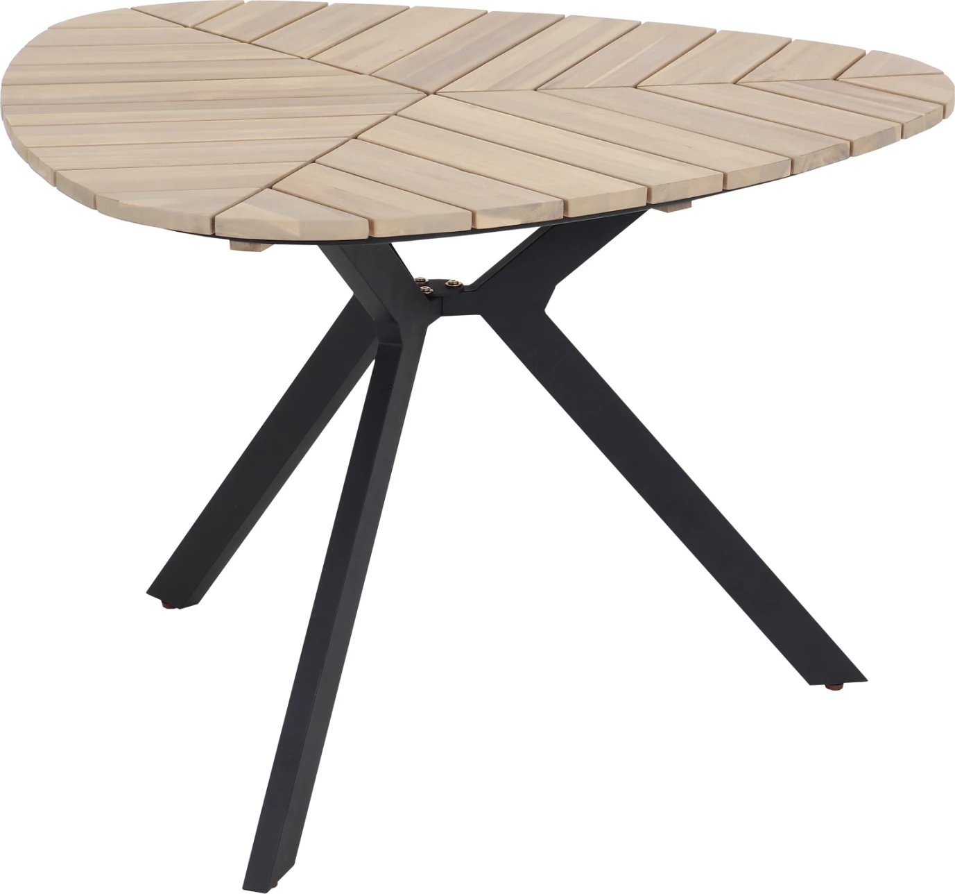 Tavolinë për jashtë, formë gjethje, dru akacie, këmbë metalike, FH6242, 120x73cm