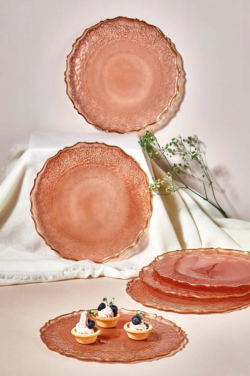 Set pjatash për ëmbëlsira, 6 copë, Hermia, ngjyrë trëndafili, Goblen