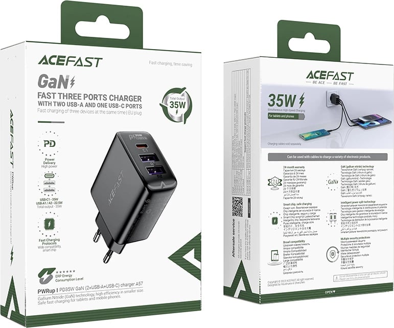 Karikues muri Acefast A57, 35W, 3 porta (2x USB-A + USB-C), GaN, i zi