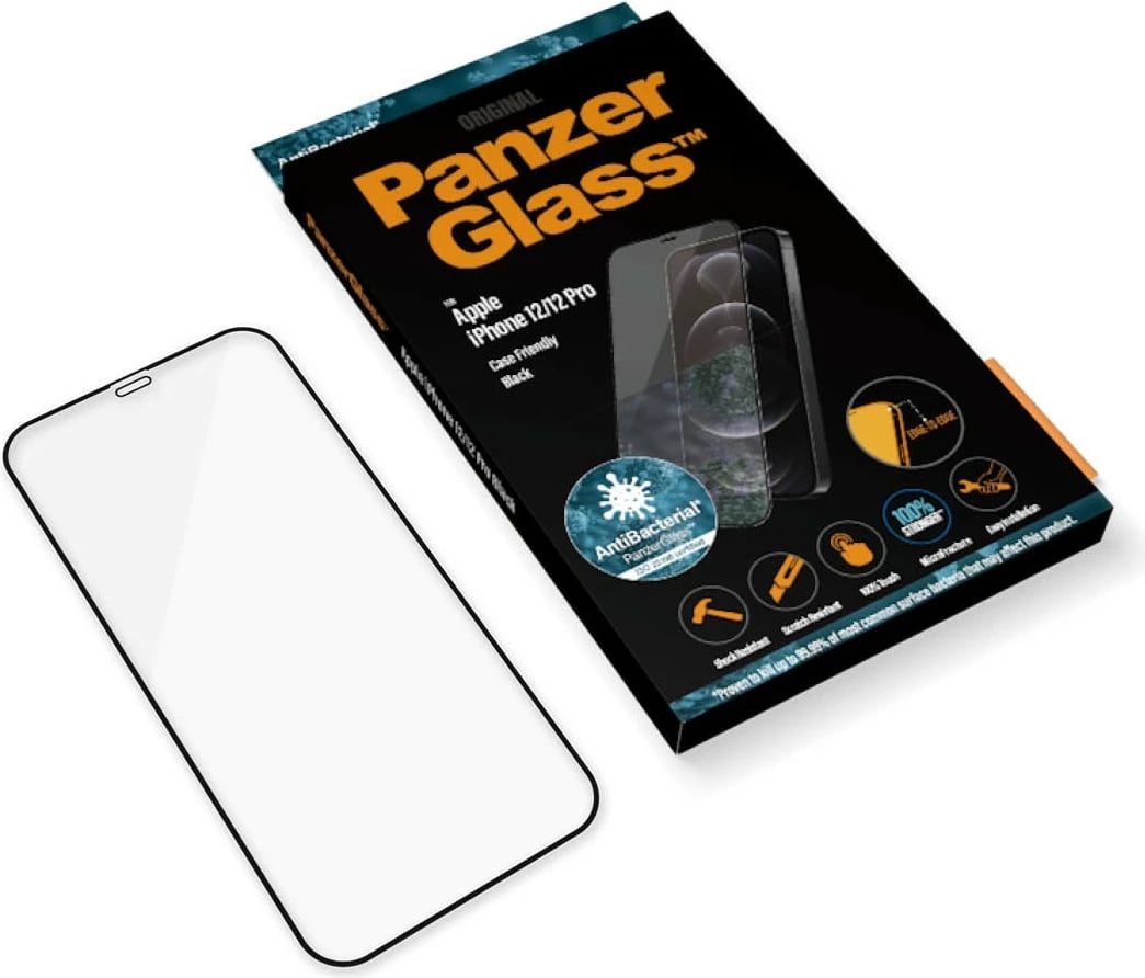 Mbrojtës ekrani PanzerGlass iPhone 12/12 Pro, xham i temperuar, antibakterial