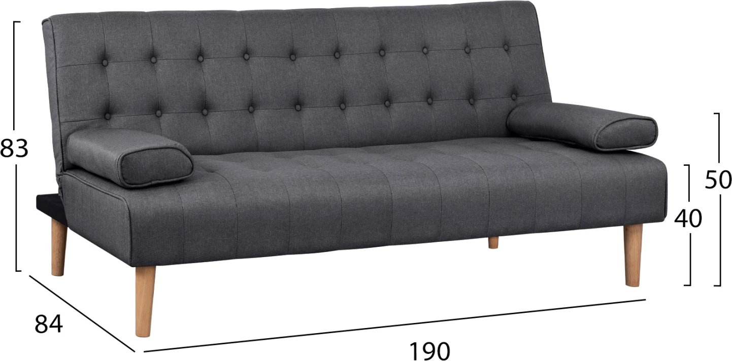 Krevat divan Wanda FH3149.01, material gri dhe 2 jastëk 190x84x83cm