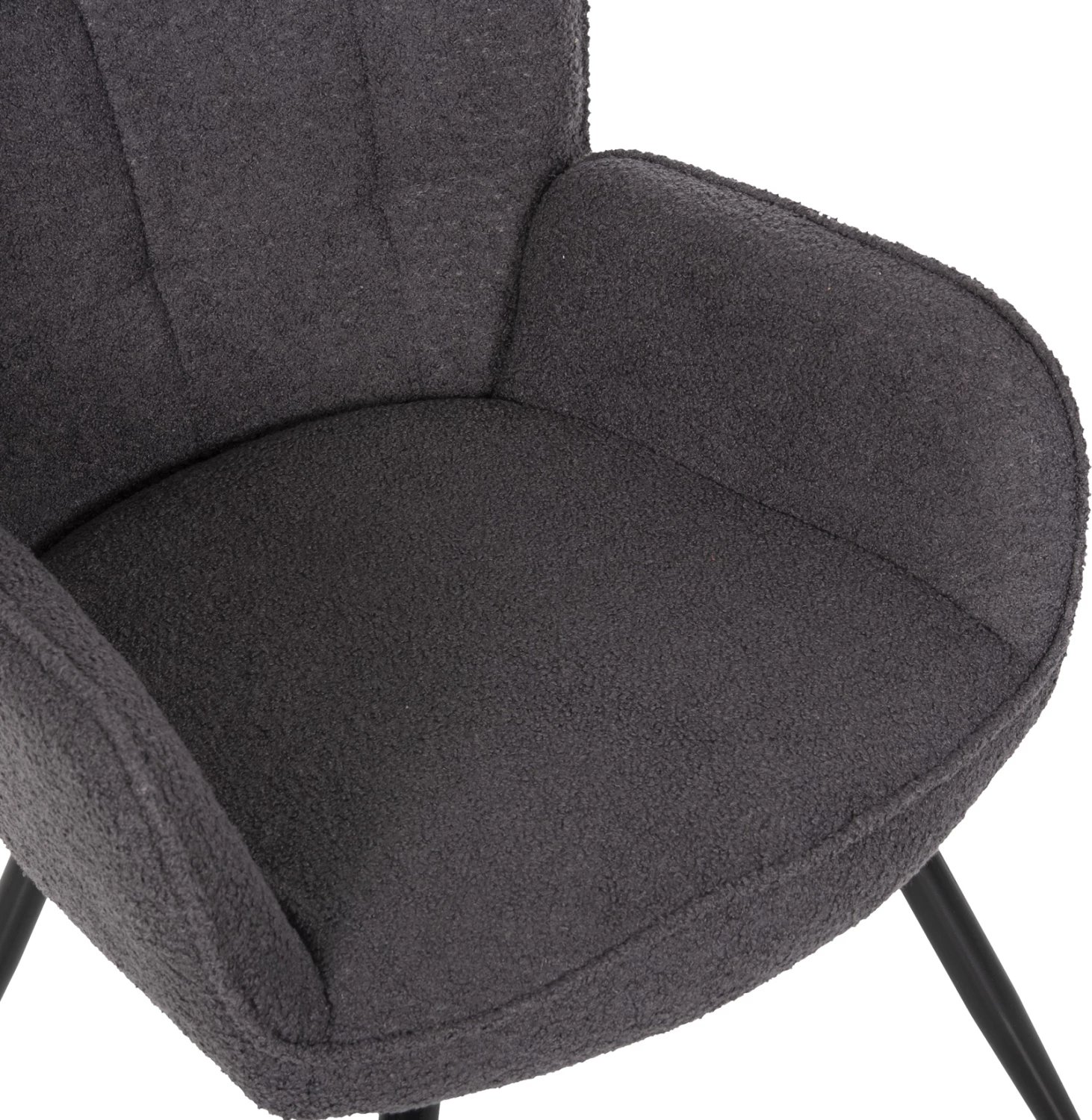 Fotelje CRAWLEY me tabure FH8918.21, pëlhurë boucle gri, këmbë metali të zeza, 70x74x105Hcm