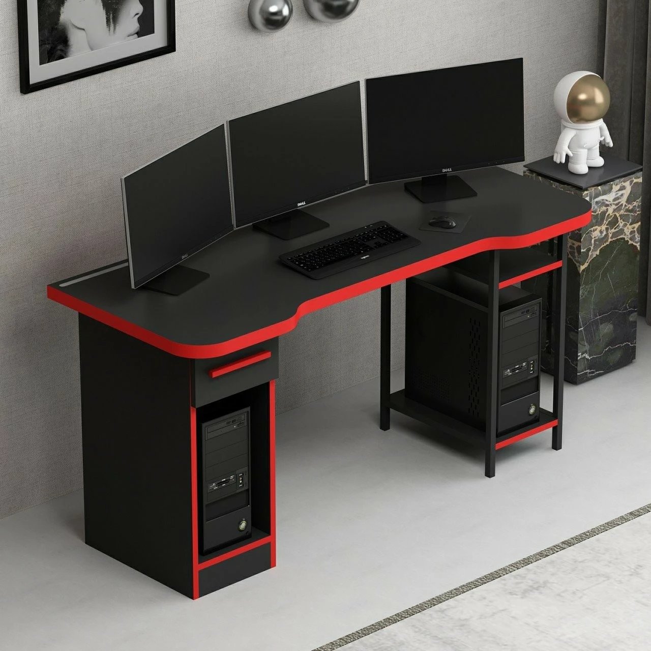 Tavolinë gaming Skye Decor, Phoenix 6, e zezë-kuqe