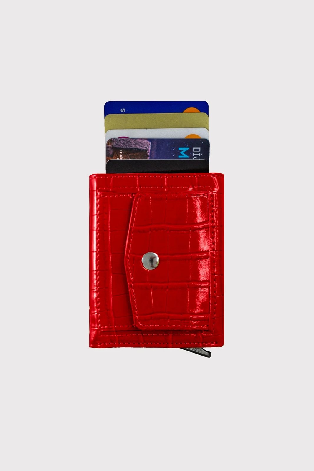 Portofol uniseks, ngjyrë e kuqe, Malta Croco