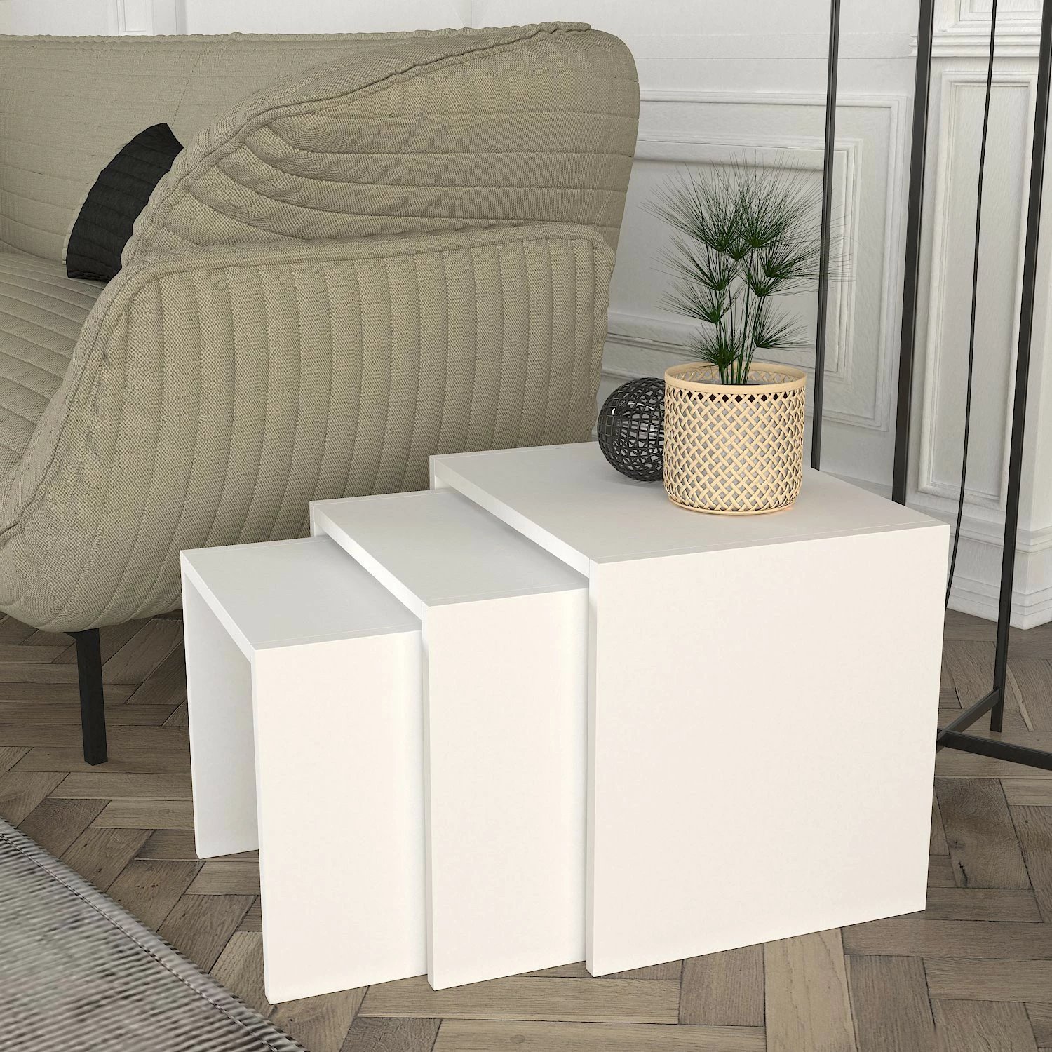 Set tavolinash të mbivendosura (3 copë), Skye Decor, Zariel, e bardhë