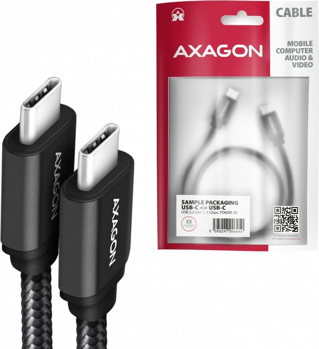 Kabllo USB-C në USB-C AXAGON BUCM3-CM20AB, 2m, 60W, e zezë