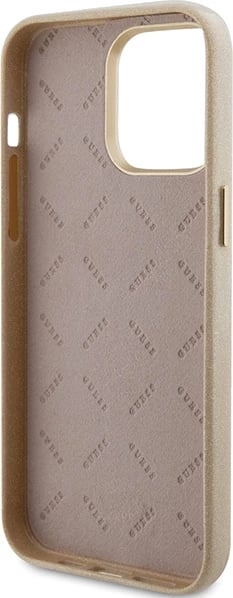 Mbështjellës Guess Glitter Glossy Script për iPhone 15 Pro Max, ari