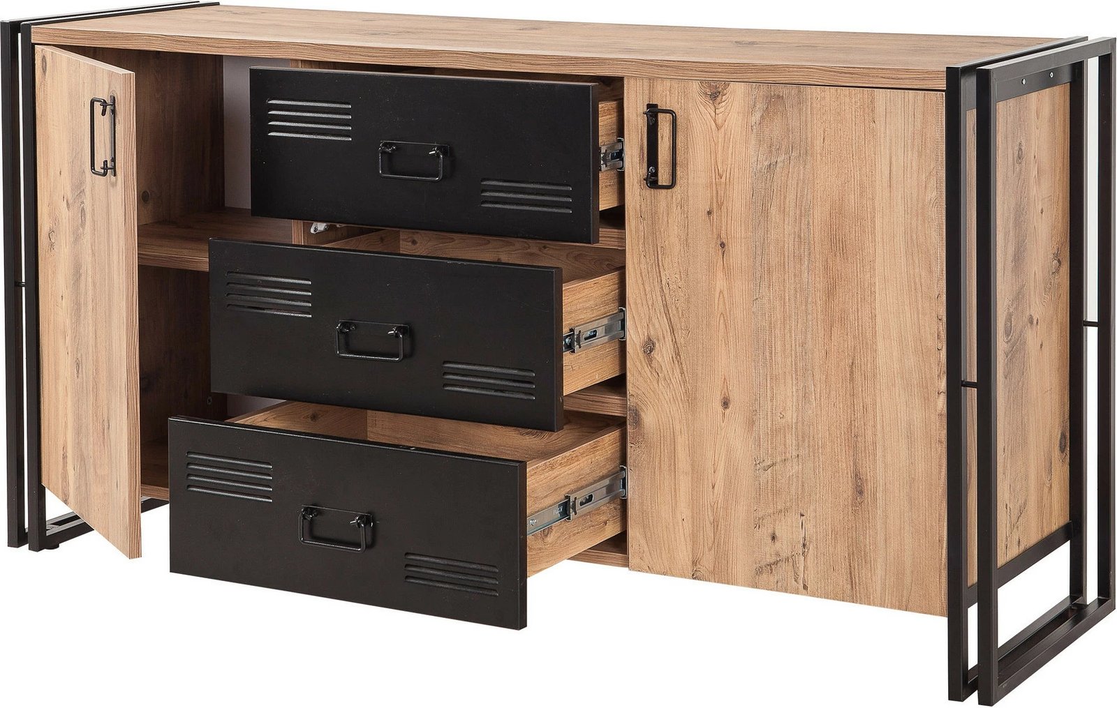 Konsol industrial Skye Decor, ngjyrë Atlantic Pine dhe e zezë, Cosmo Rio