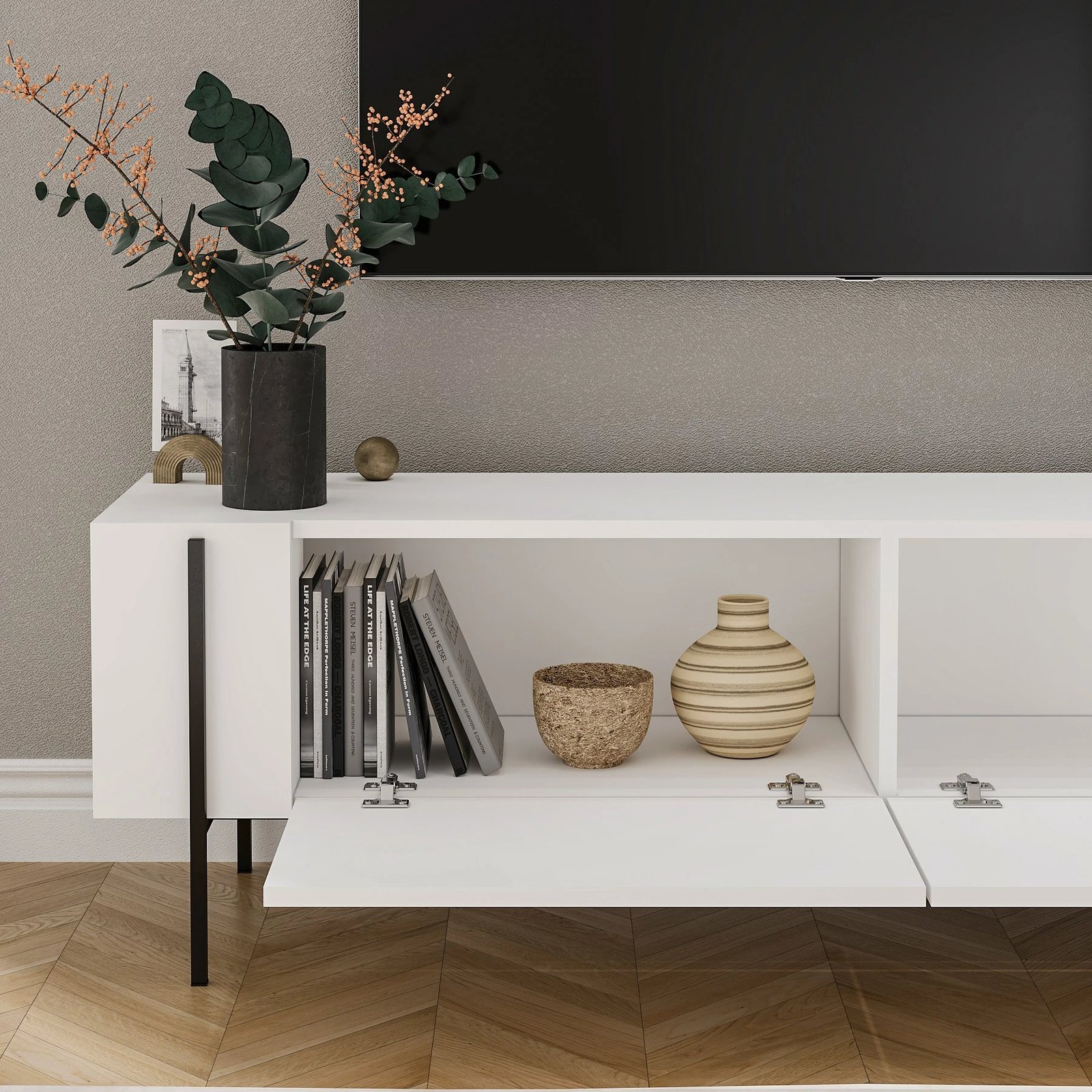 Komodë TV Skye Decor, Herman, e bardhë