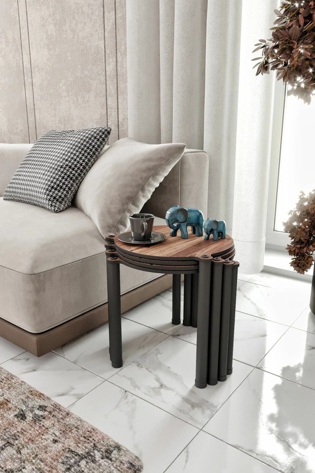 Tavolina ndihmëse të palosshme (4 copë), Skye Decor, Lavia 4, ngjyrë arre