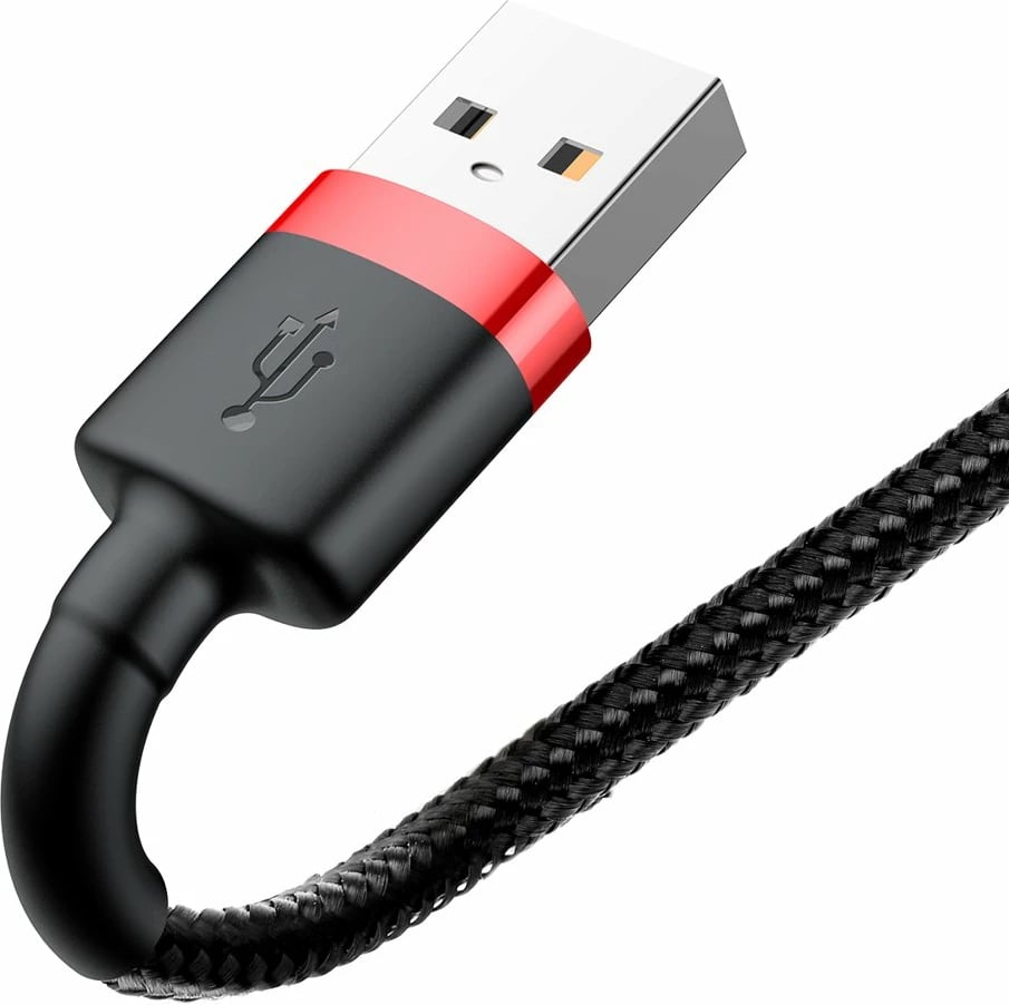 Kabllo Baseus Cafule CALKLF-A19, USB-A në Lightning, 0.5m, 2.4A, e zezë/kuqe